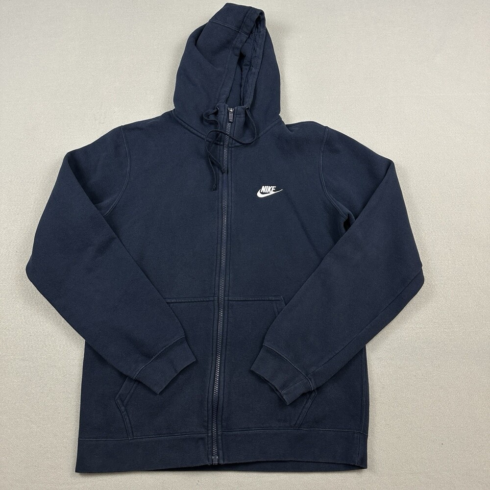 Nike Hoodie Men Medium Blue Solid Full Zip Training Sweatshir Swoosh Pockets M